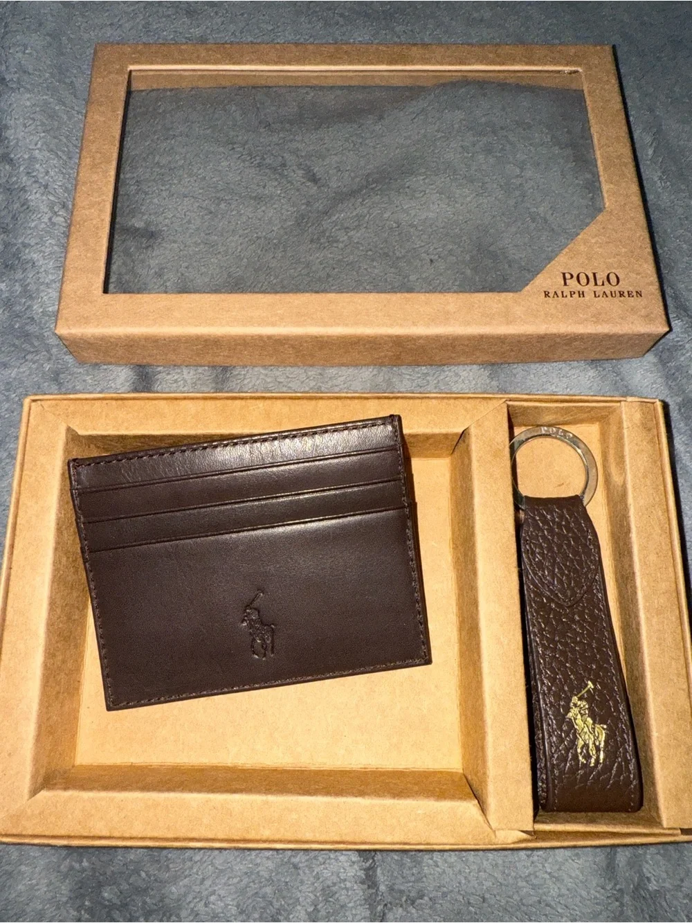 Polo by Ralph Lauren Dark Brown Leather Card Holder and Key Fob Set